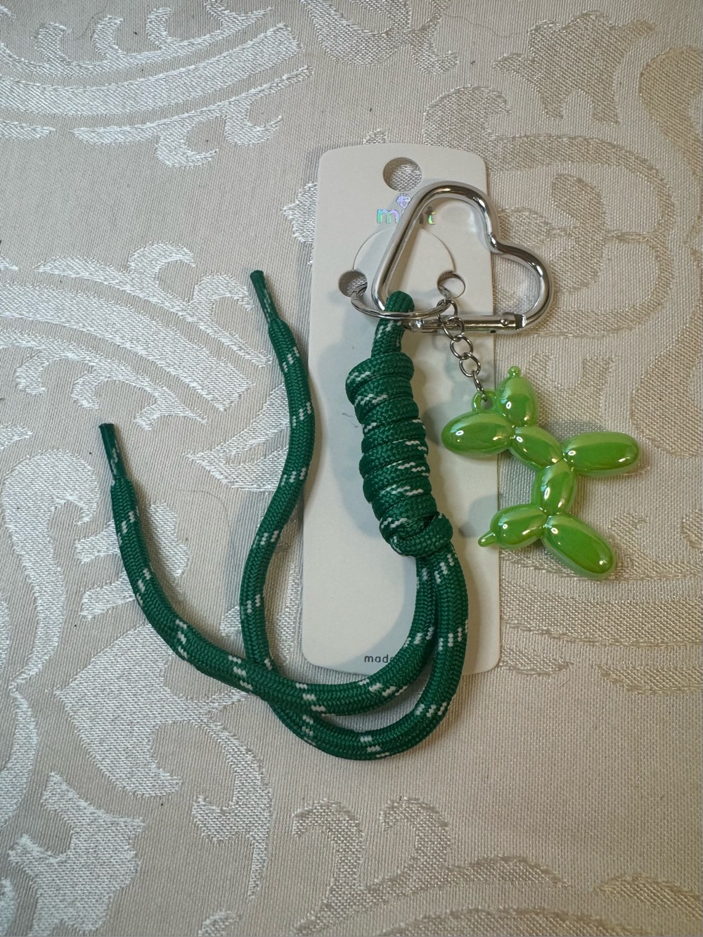 New MINT Green Paracord Keychain with Balloon Dog Charm- green